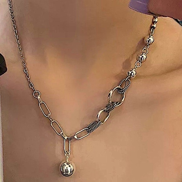 Ball Drop Sterling Silver Chain Link Necklace - Picture 2 of 5